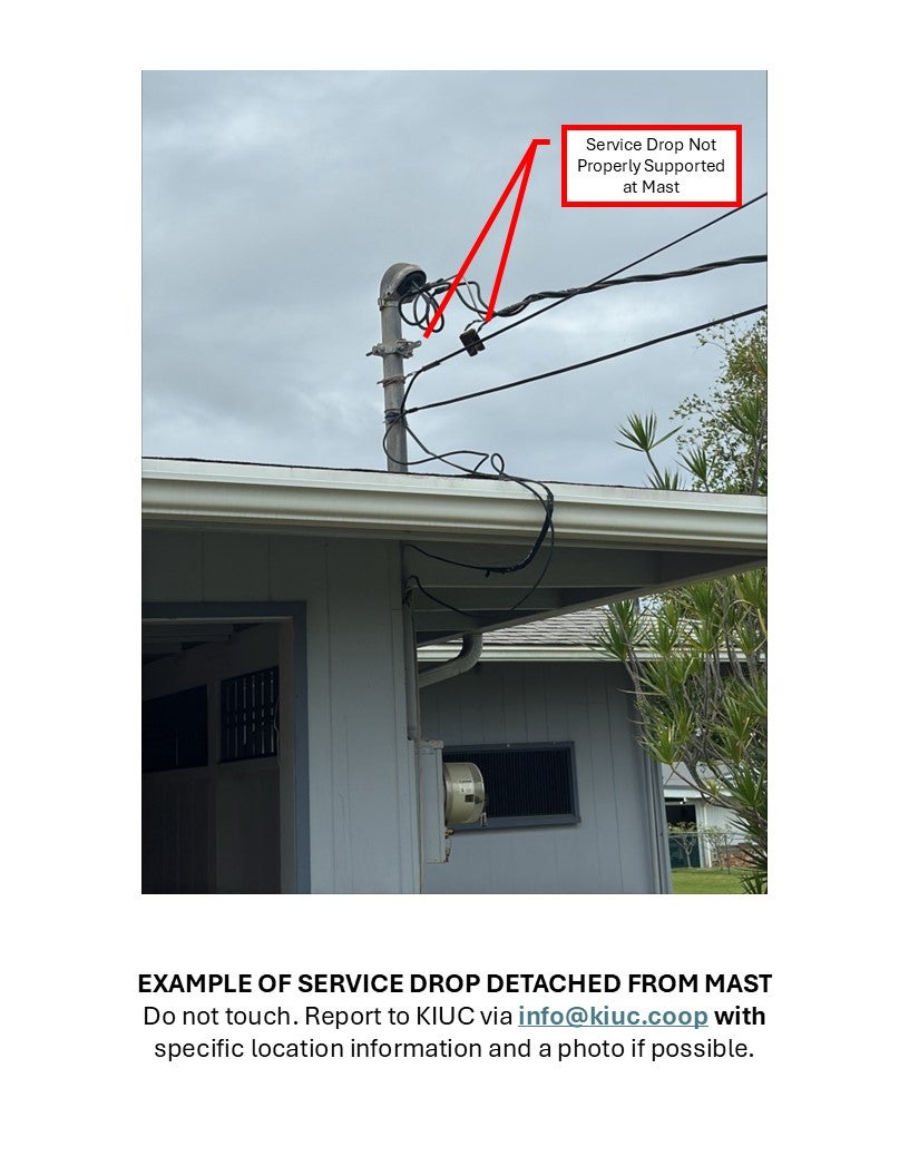 Service drop detached from mast