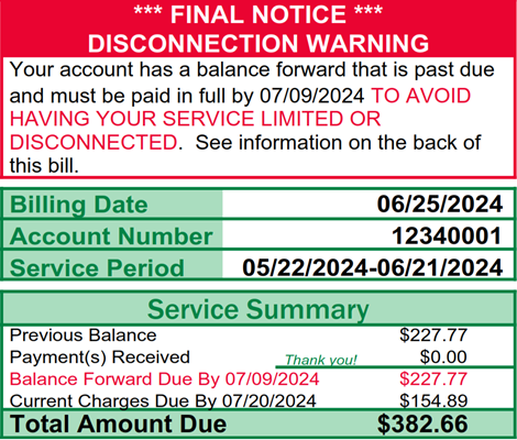 Sample of Past Due Notice for balance of $200 or more