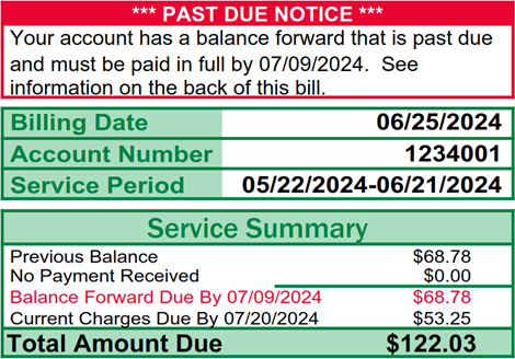 Sample of Past Due Notice for balance under $200